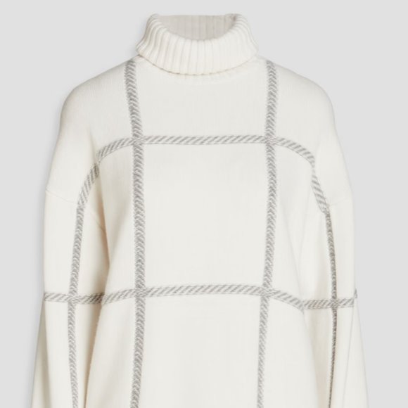JOSEPH - NEW -nwot cream white ivory windowpane turtleneck wool sweater sz large - Picture 5 of 7